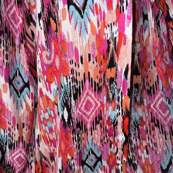 Pleione Womens Long Sleeve Collared Blouse Size L Multicolor Geometric Print - Picture 7 of 7